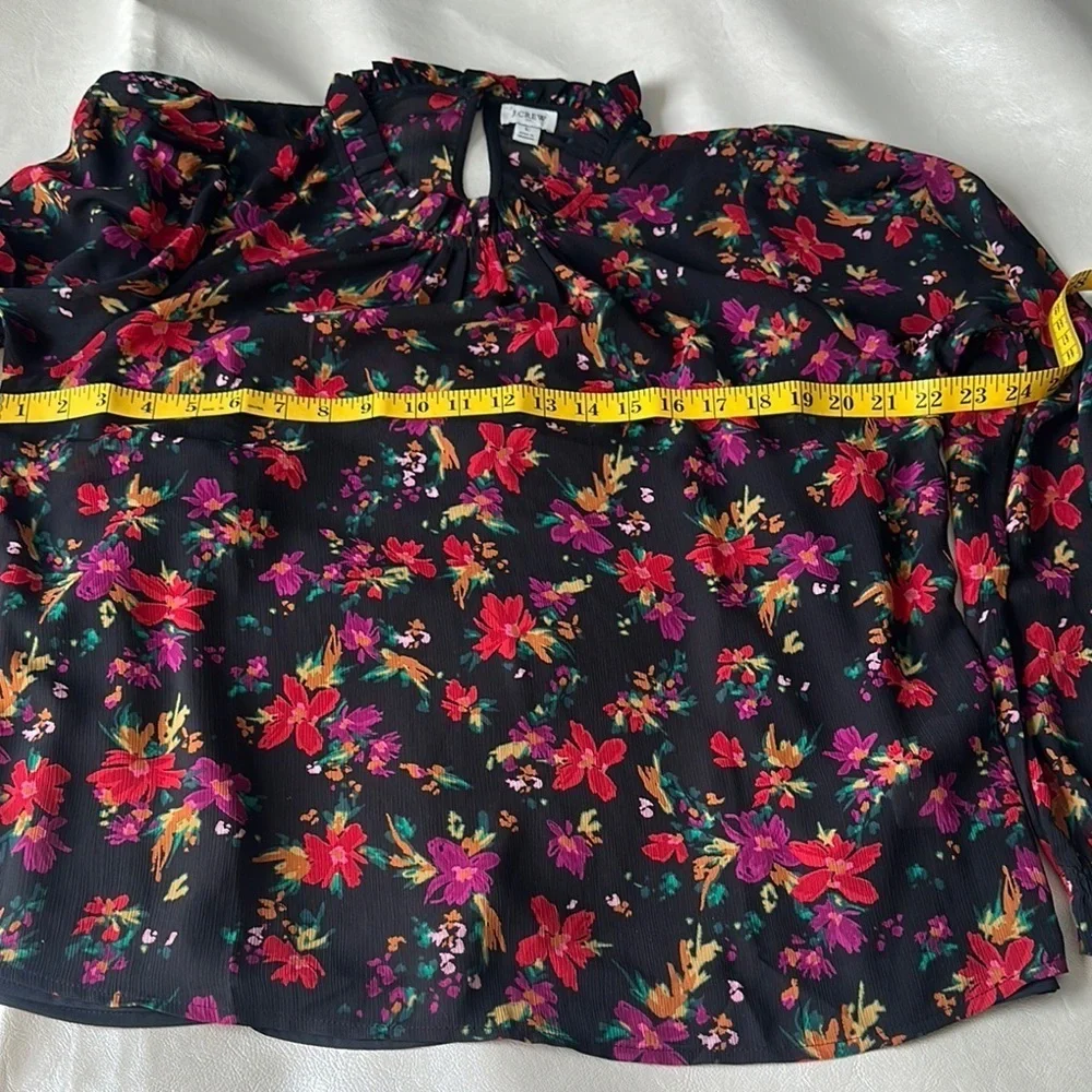 J. Crew Red and Pink Puff Sleeve Blouse